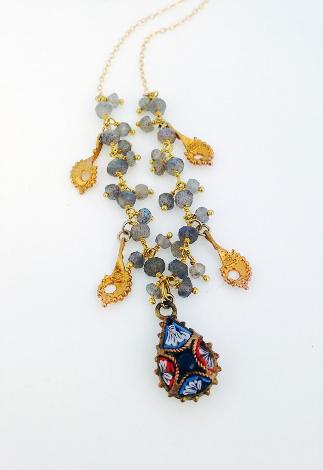 Katie Weiner Jewellery Gemstone And Micro Mosaic Charm Necklace