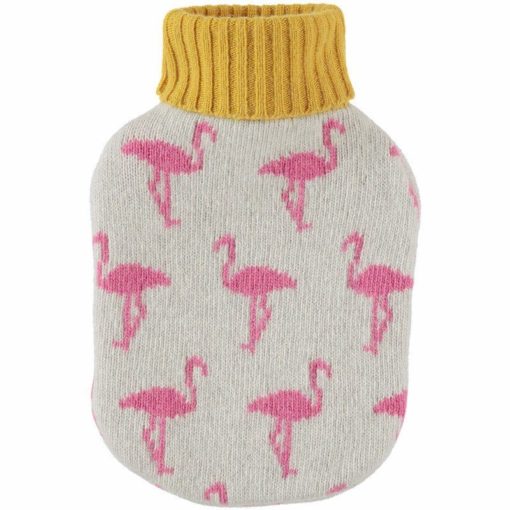 Knitted flamingo deign hot water bottle