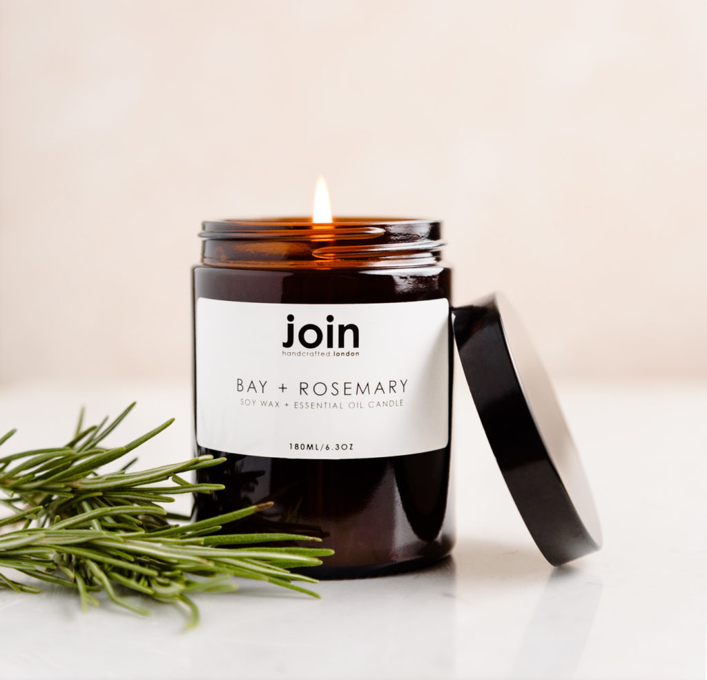 Organic vegan fragranced candle in amber jar