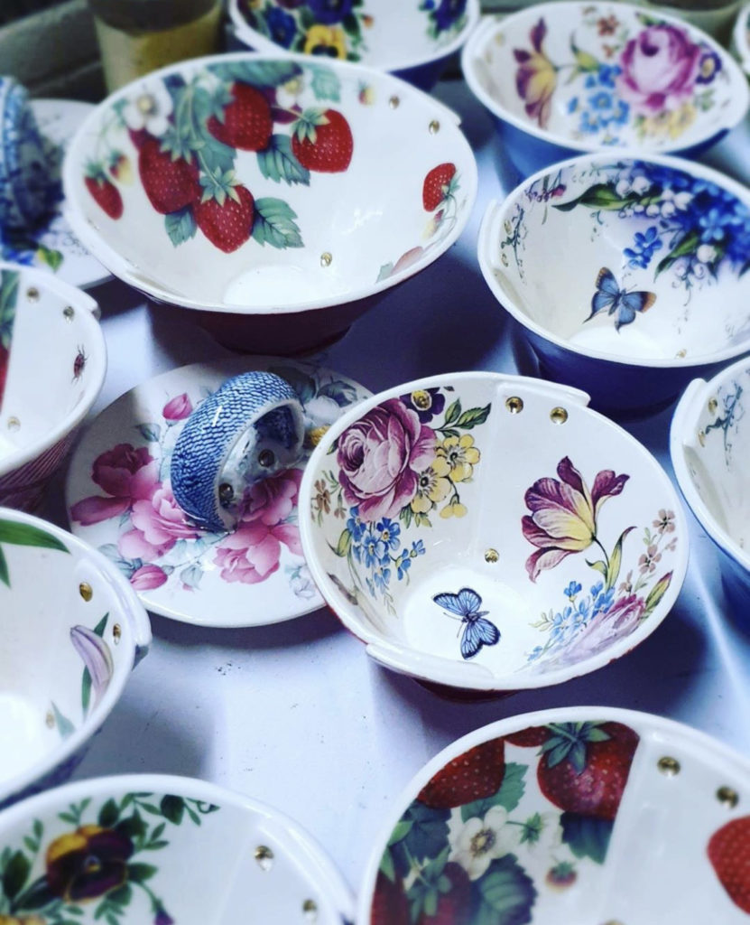 Glamorous vintage-style floral pottery